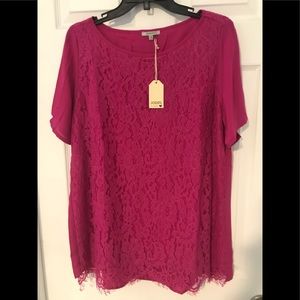 Pretty deep fuchsia lace top, size Medium